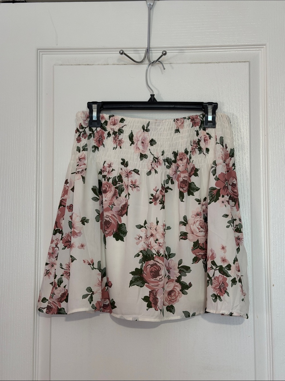 Shinestar White Skirt with Pink Rose Floral Print